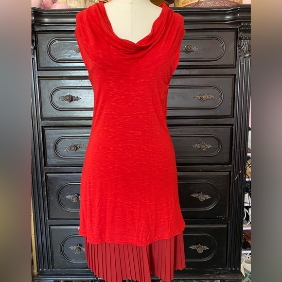 Free People Cotton Cowl Neck Mini Dress with Pleats - Picture 1 of 6